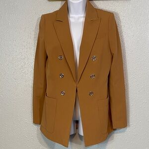 Tommy Hilfiger Women's Camel Double-Breasted Blazer with Hook Closure